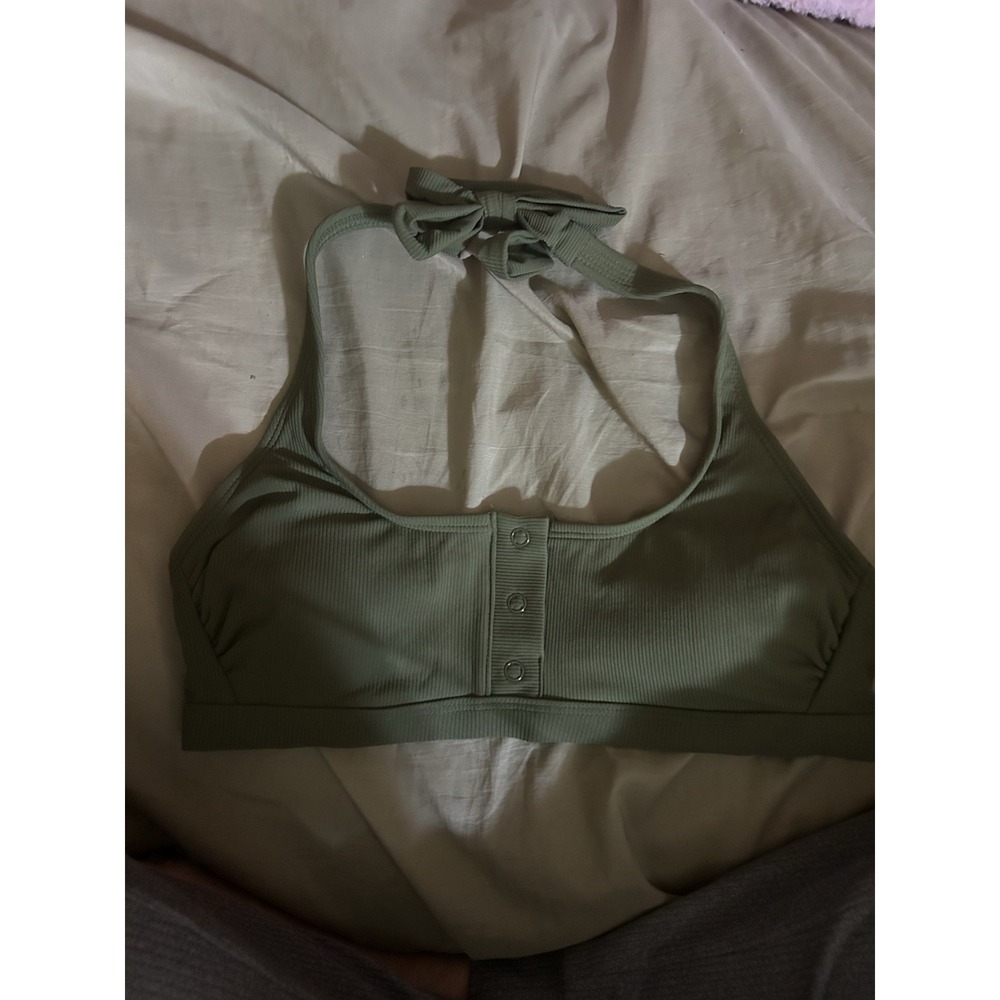 Xhilaration Target Ribbed Halter Bikini Top Olive Green Snap Front Women's M NWT